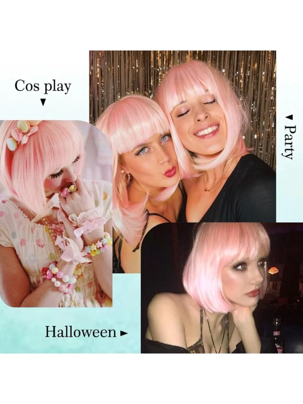 Light Pink Bob Wig with Bangs - Trendy, Stylish, Adjustable Length for Women